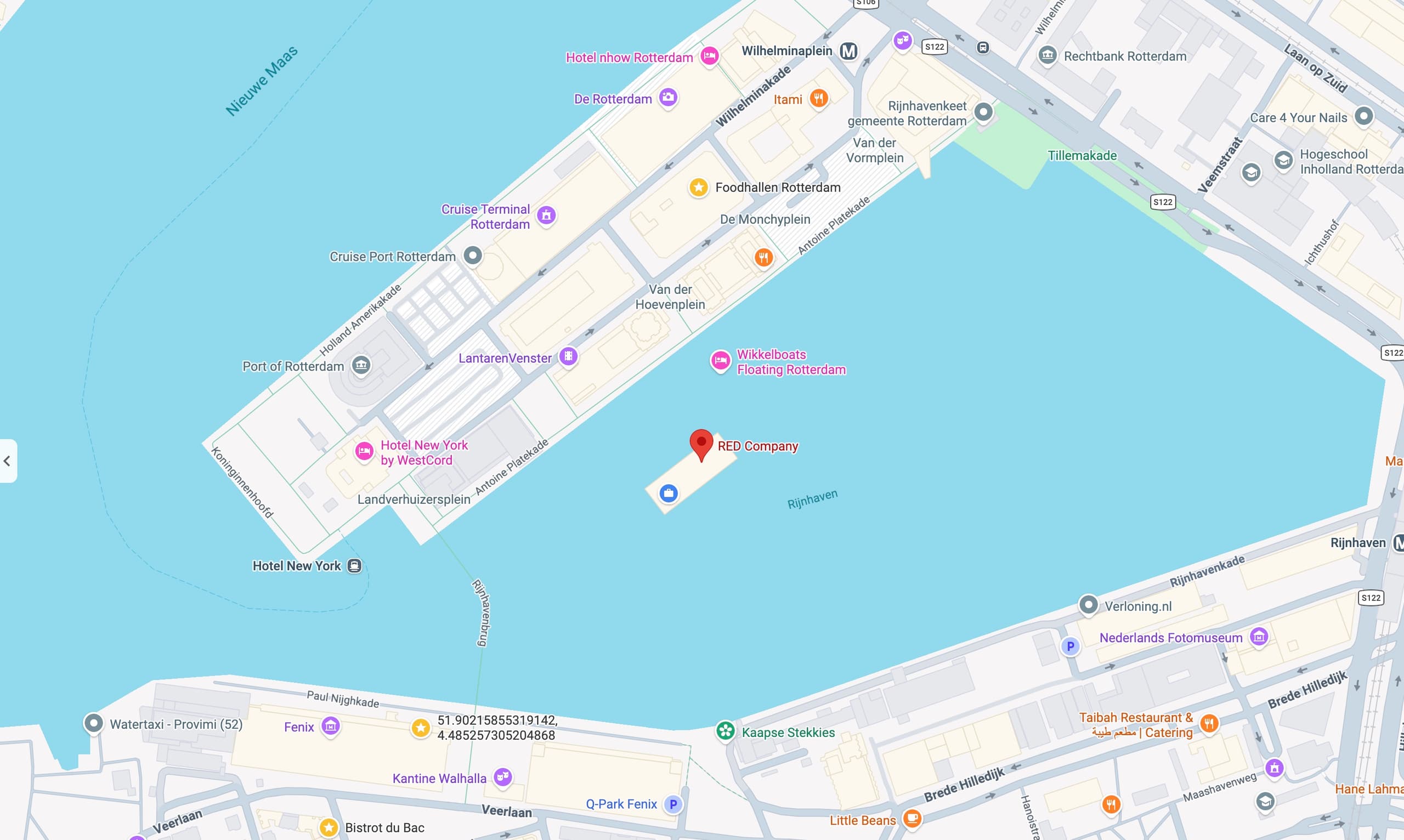 Map of the Rijnhaven, Rotterdam, with RED Company at Antoine Platekade 1000