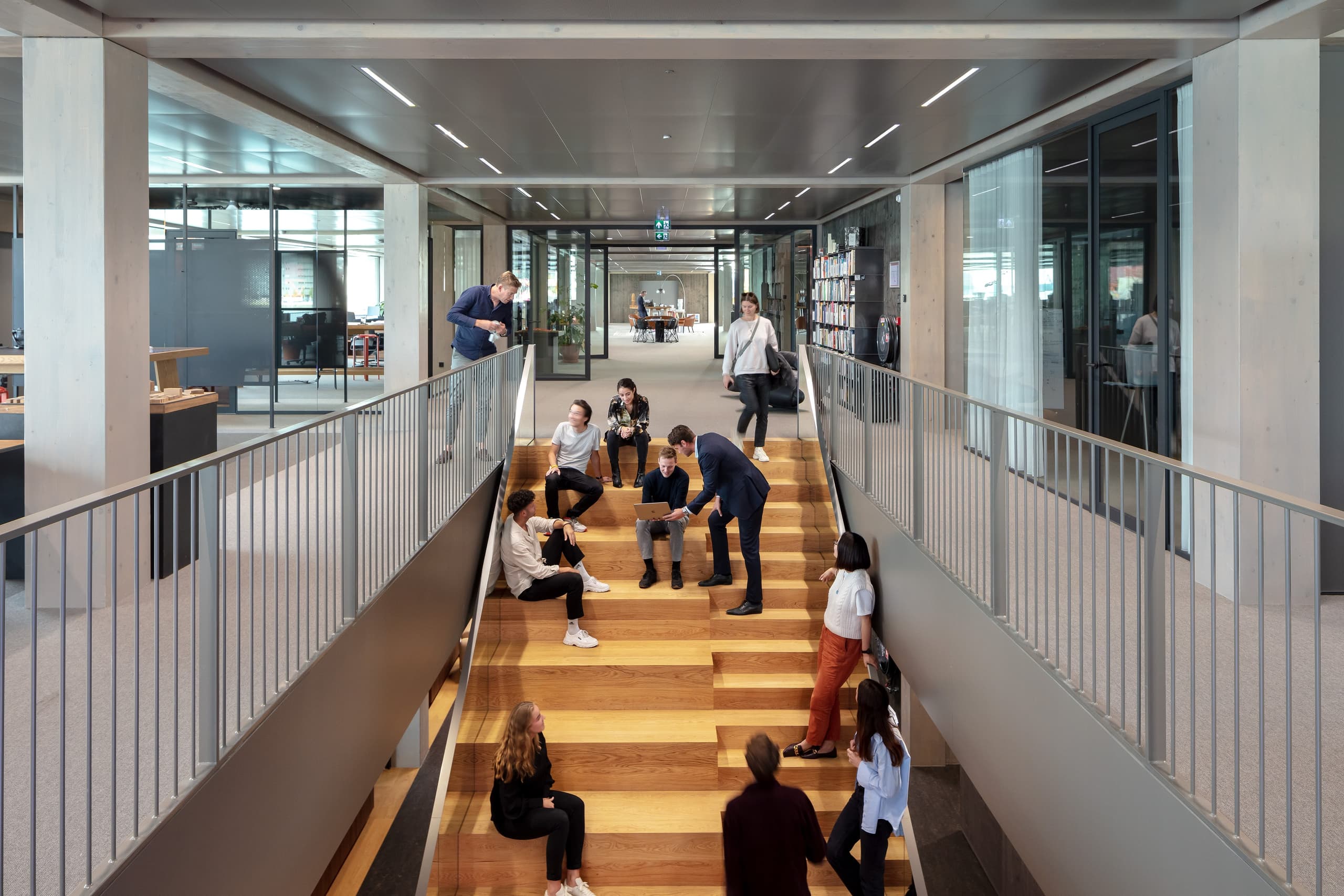 The RED Company team on the stairs of the Floating Office Rotterdam