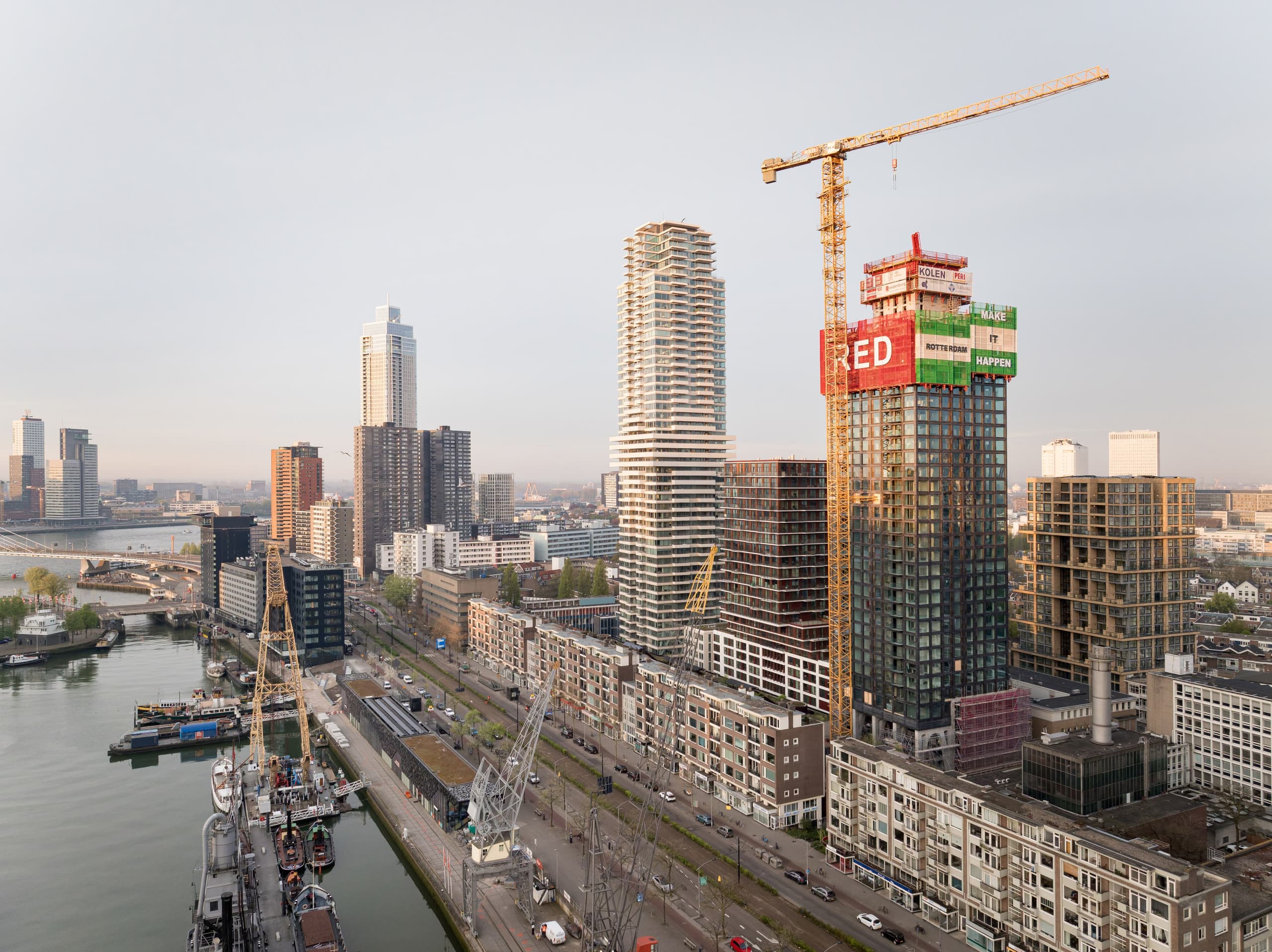 The BaanTower under construction in the Rotterdam skyline
