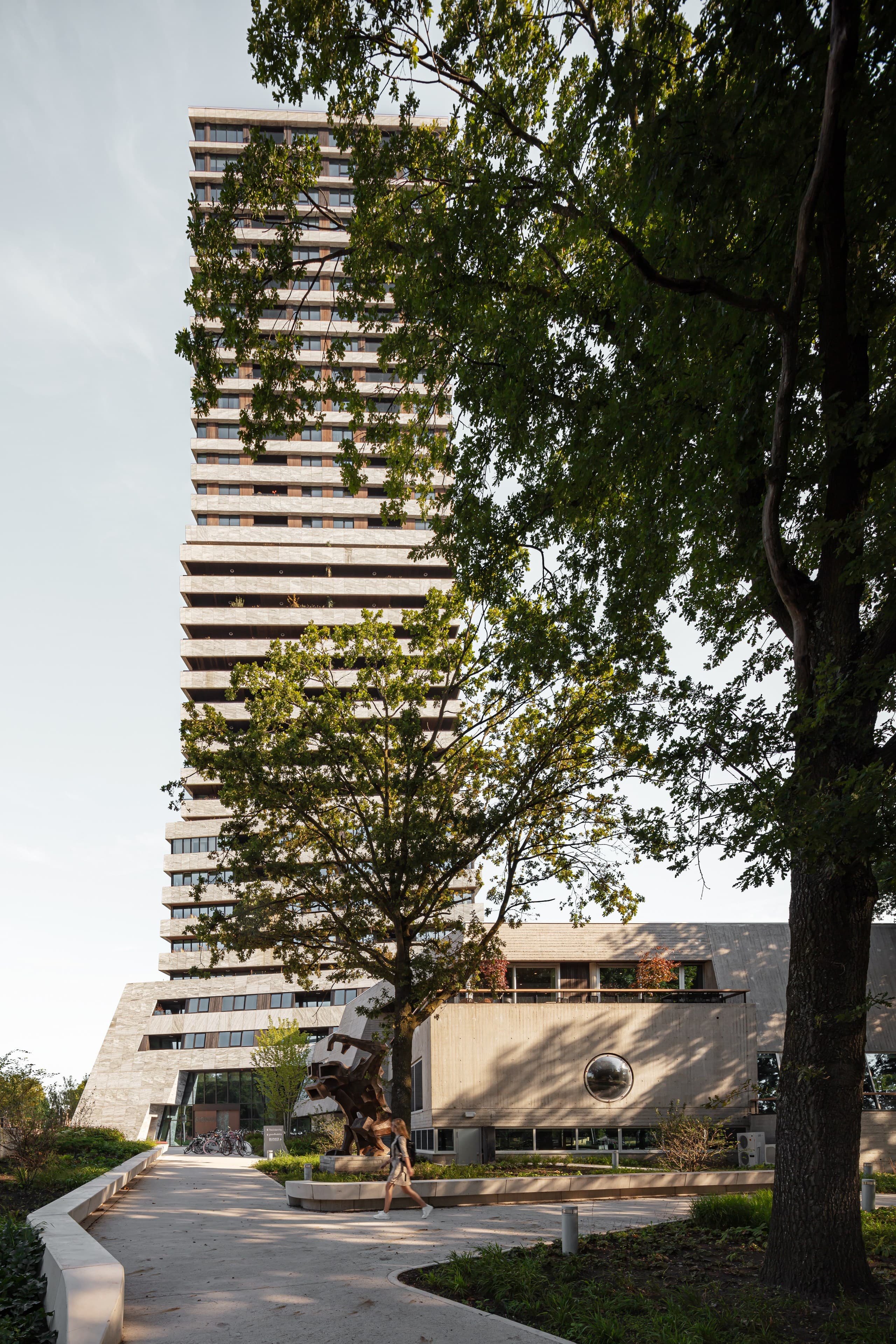 The Bunker Tower seen through the trees of the Bunker Park