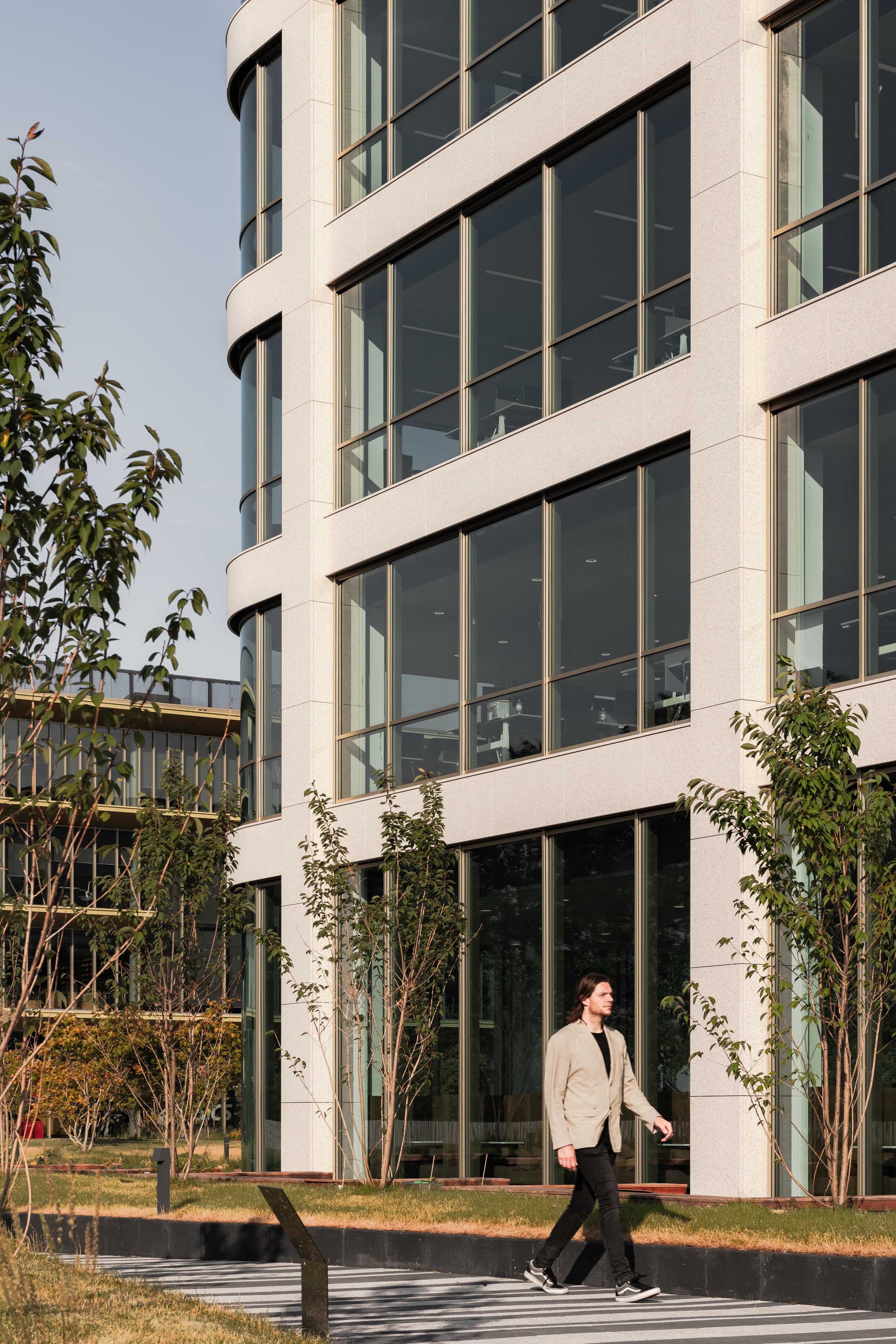 Floor-to-ceiling windows in the Danone headquarters