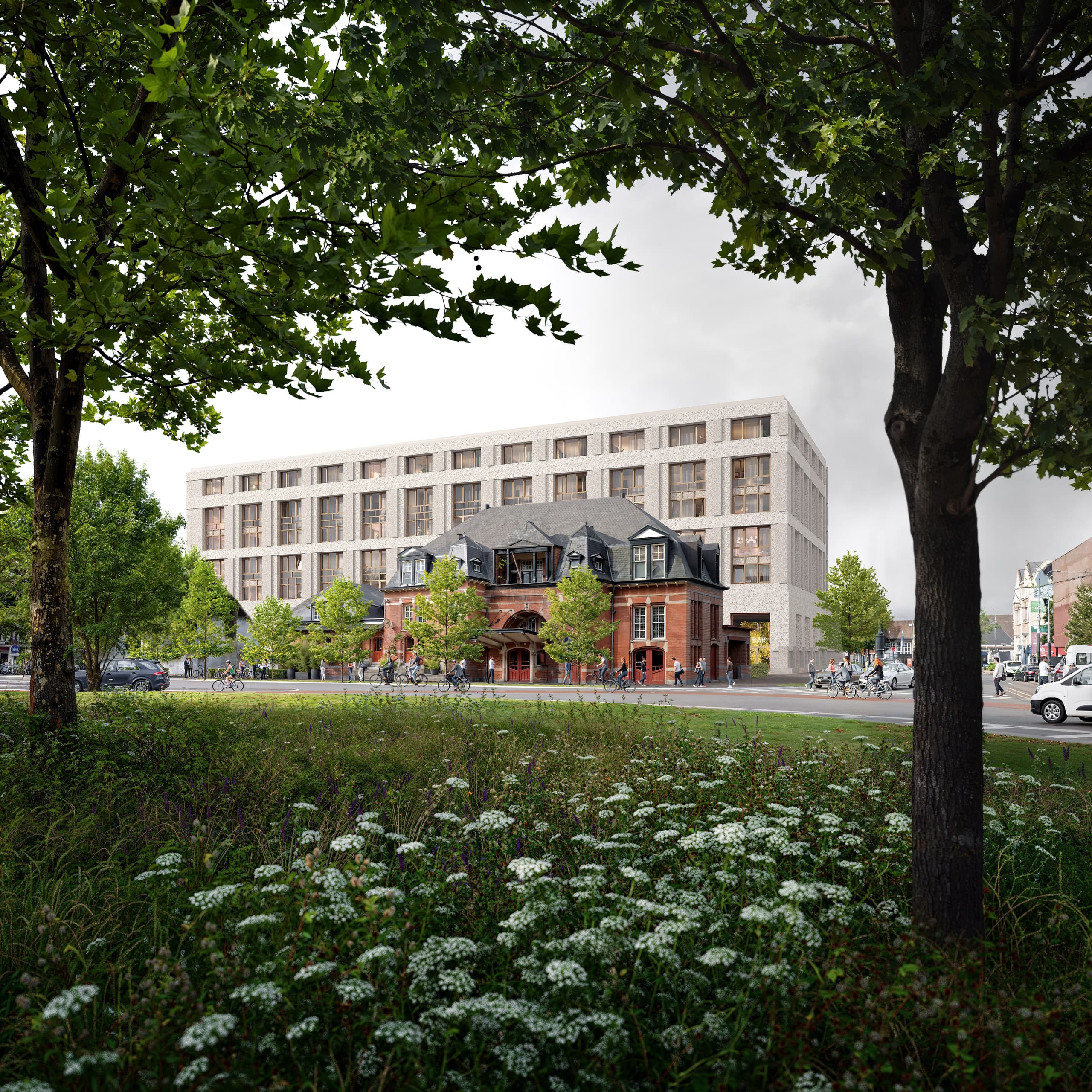 The monumental plinth with Kopgebouw